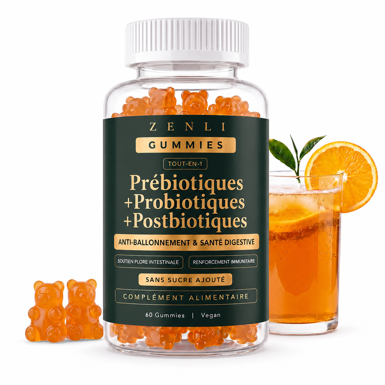 Gummies Probiotiques + Prébiotiques + Postbiotiques  — Anti-Ballonnement & Santé Digestive